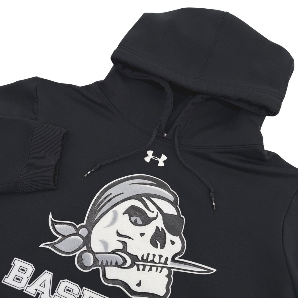 Under Armour Hoodie Mens L Fit Tag XL Black Baseball Pirate Skull Drawstring